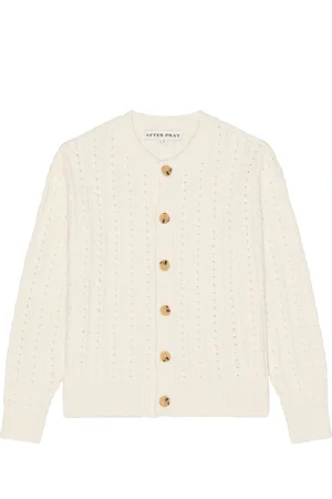 AFTER PRAY Ernest Cable Knit Cardigan in Ivory - Cream. Size L (also in M, S).