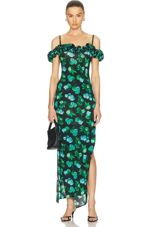 COPERNI Ruffle Dress in Print Blue Apples - Blue. Size M (also in S, XS).