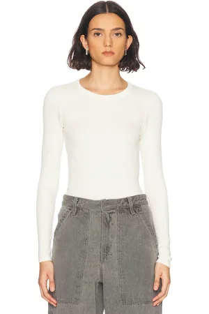 ENZA COSTA Textured Rib Long Sleeve Crewneck Top in Vanilla - Cream. Size L (also in XS).