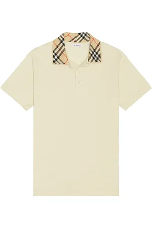 Burberry Polo With Check Collar in Nutmeg - Cream. Size L (also in M, S).