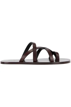 Saint Laurent Culver Flat Sandal in Ultra Dark Brown - Chocolate. Size 36 (also in 36.5, 37.5, 38, 39, 39.5, 40, 41).