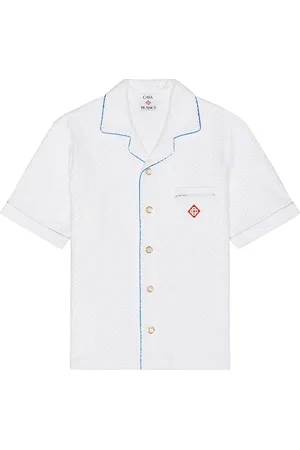 Casablanca Short Sleeve Towelling Shirt in Tennis Stripe - White. Size L (also in M, S, XL/1X).