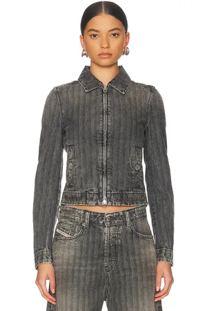 Diesel Cropped Denim Jacket in Charcoal - Charcoal. Size L (also in M, S, XS).