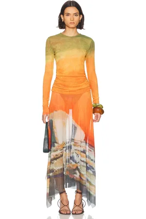 MONSE Printed Handkerchief Hem Dress in Multi - Orange. Size M (also in XS).