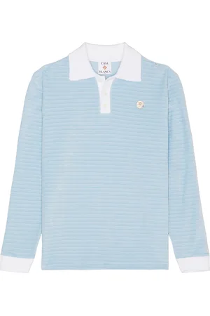 Casablanca Long Sleeve Velour Polo in Blue - Baby Blue. Size L (also in M, XL/1X).