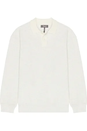 WAO Knit Polo Sweatshirt in Oatmeal - Cream. Size L (also in M, S, XL/1X).