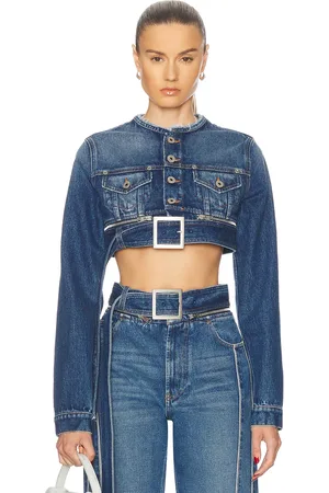 Jean Paul Gaultier Super Cropped Denim Jacket in Vintage Blue - Blue. Size M (also in XS).