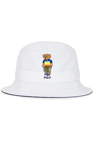 Ralph Lauren Chino Novelty Bear Loft Bucket Hat in White - White. Size L/XL (also in S/M).