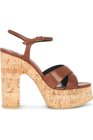 Saint Laurent Bianca Platform Sandal in Bruciato & Natural Cork - Brown. Size 37.5 (also in 41).