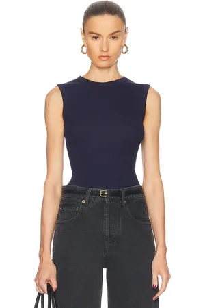 ENZA COSTA Silk Knit Sleeveless Crew Top in Indigo - Navy. Size L (also in M, S, XS).