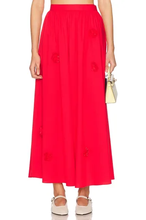 Caroline Constas Marcheline Midi Skirt in High Risk Red - Red. Size M (also in S, XS).