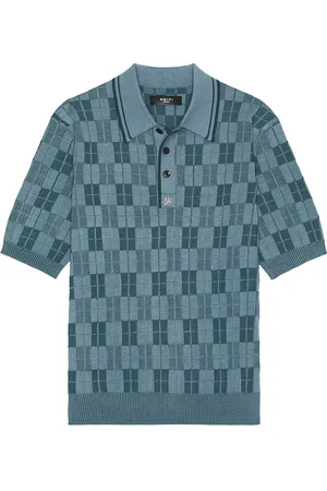 AMIRI Checkered Polo in Vintage Blue - Blue. Size L (also in M, S, XL/1X).