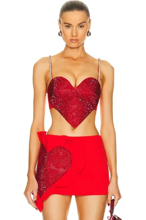 AREA Crystal Trim Heart Top in Scarlet - Red. Size 0 (also in ).