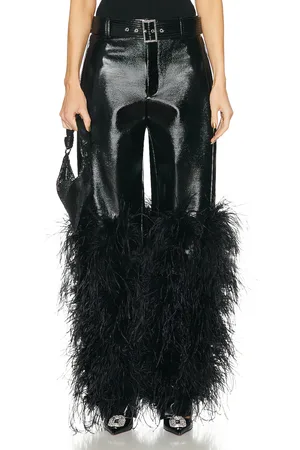 LAPOINTE Patent Faux Leather Belted Tapered Ostrich Trouser in Black - Black. Size 4 (also in 6).