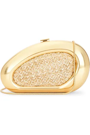 Simkhai Luna Raffia Oval Clutch in Natural - Metallic Gold,Neutral. Size all.