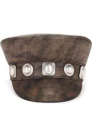 AREA Leather Porter Hat in Black - Brown. Size S/M (also in ).