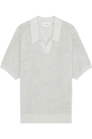 Frame Open Weave Polo Sweater in Grey Blue - Grey. Size L (also in M, S, XL/1X).