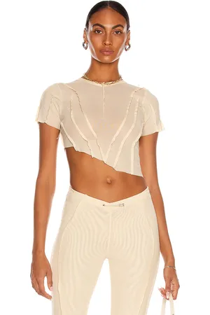 Sami Miro Asymmetric Mesh Tee in Nude - Nude. Size XS (also in ).