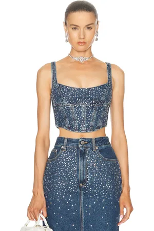 Alessandra Rich Denim Bustier Top in Blue - Denim-Dark. Size 38 (also in ).