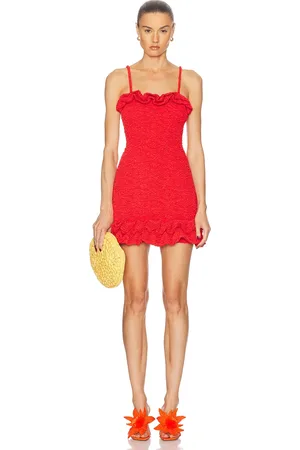 PATBO Papillon Jacquard Flutter Mini Dress in Red - Red. Size L (also in M).