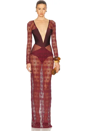 PATBO X Camila Coelho Long Sleeve Maxi Dress in Dark Red - Burgundy. Size M (also in XS).
