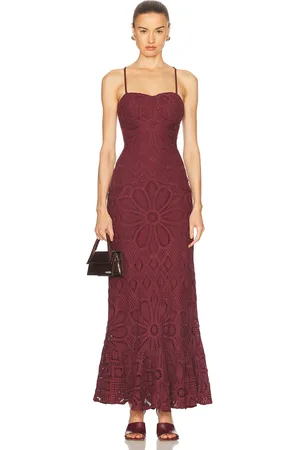 PATBO X Camila Coelho Crochet Dress in Dark Red - Burgundy. Size L (also in M, S, XS).