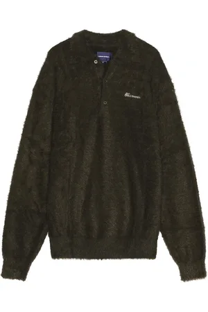 This Is Never That Logo Shaggy Knit Polo in Olive - Dark Green. Size L (also in M, S).