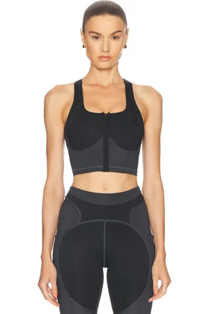 adidas Two-Tone Zipped Crop Top in Black & Carbon - Charcoal. Size L (also in S, XS).