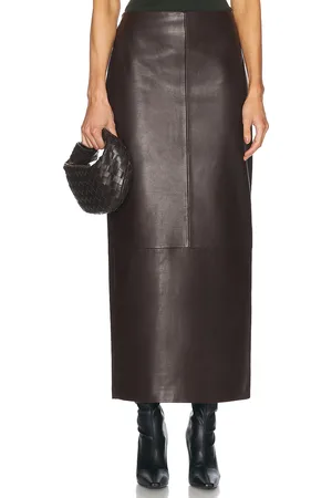 St Agni Leather Column Skirt in Chocolate - Chocolate. Size L (also in XS).
