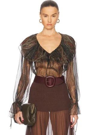 Saint Laurent Sheer Blouse in Multicolor Fonce - Black. Size 34 (also in 36, 38, 40).
