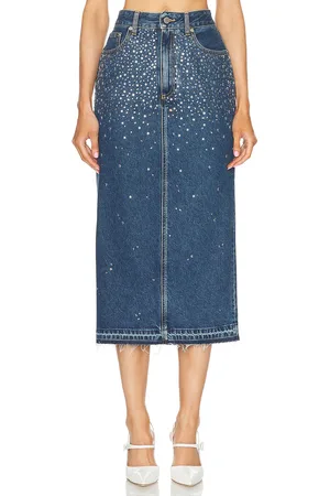Alessandra Rich Denim Midi Skirt in Blue - Denim-Dark. Size 24 (also in ).