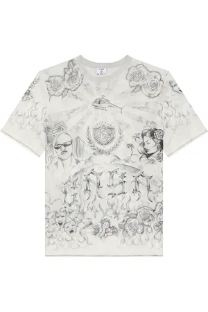 Casablanca Short Sleeve Printed Mesh Top in Tattoo - White. Size L (also in M, S).
