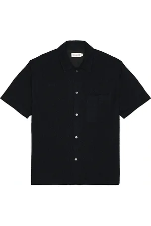 Frame Terry Button Down Shirt in Dark Navy - Navy. Size L (also in M, S, XL/1X).