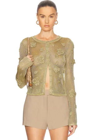 Cult Gaia Kash Knit Cardigan in Gold - Metallic Gold. Size L (also in M, S, XS).