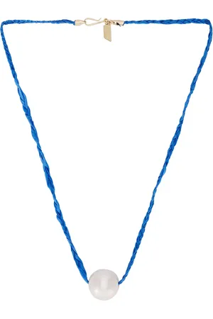 LOREN STEWART Uno Pearl On Silk Necklace in 14k Yellow Gold - Blue. Size all.