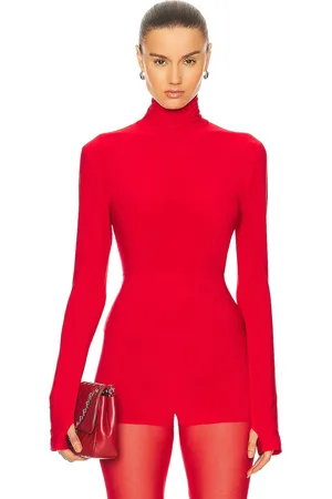 Norma Kamali Slim Fit Long Sleeve Turtle Top in Tiger Red - Red. Size L (also in XL).