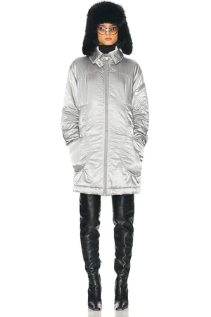 CHANEL Sports Line Quilted Long Puffer Ski Coat in Silver - Metallic Silver. Size 40 (also in ).