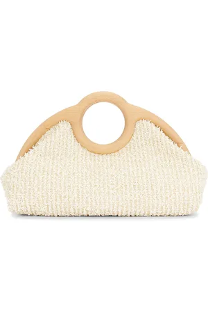 ALEXIS Sloane Raffia Frame Clutch in Natural & Off White - Ivory. Size all.