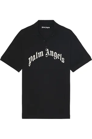 Palm Angels Curved Logo Short Sleeve Polo in Black - Black. Size L (also in M, S, XL/1X).