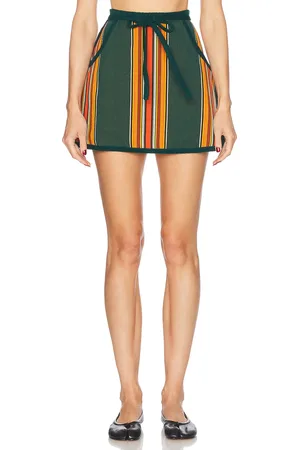 BODE Parakeet Stripe Skirt in Green Multi - Green. Size L (also in M, S, XS).