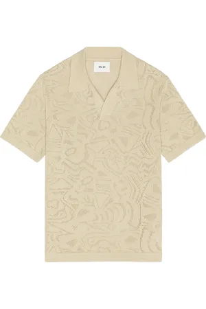 NN.07 Ryan Flower Polo in Ecru - Tan. Size L (also in M, S, XL/1X).