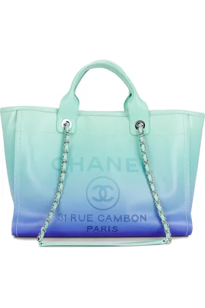 CHANEL Deauville MM Tote Bag in Multi - Teal. Size all.