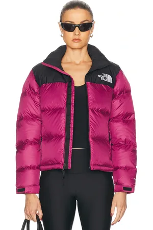 The North Face Nuptse Short Jacket in Cyber Berry & Black - Pink. Size L (also in M, S, XL, XS).