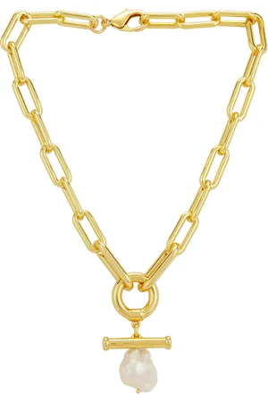 Timeless Pearly Pearl Pendant Chain Necklace in Gold - Metallic Gold. Size all.