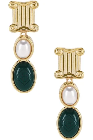 Casablanca Column Drop Earrings in Green & Gold - Green. Size all.