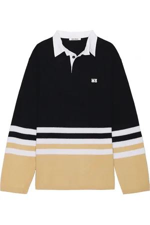 WALES BONNER Cypher Long Sleeve Polo in Navy Multi - Blue. Size S (also in ).