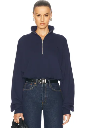 ÉTERNE Cropped Half Zip Sweatshirt in Navy - Navy. Size XS (also in ).