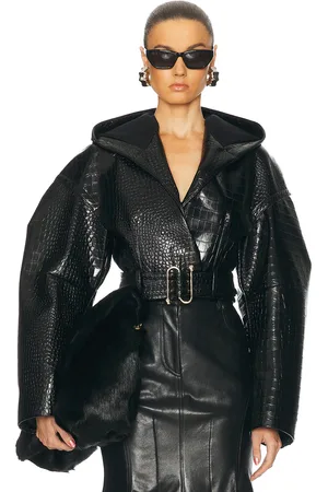Sportmax Visby Short Coat in Black Crocodile - Black. Size 0 (also in 6).