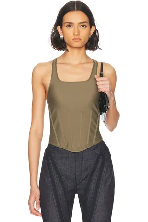 MUGLER Corset Tank Top in Kaki - Olive. Size L (also in XL, XS).