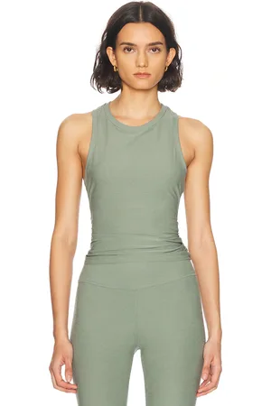 Beyond Yoga Featherweight Your Fit Shirred Tank Top in Grey Sage Heather - Sage. Size S (also in XS).